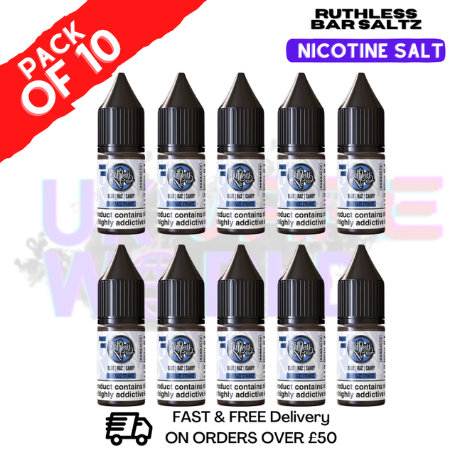 Blue Razz Straw Ruthless Nic Salt Eliquid Box Of 10- ukvapeworld