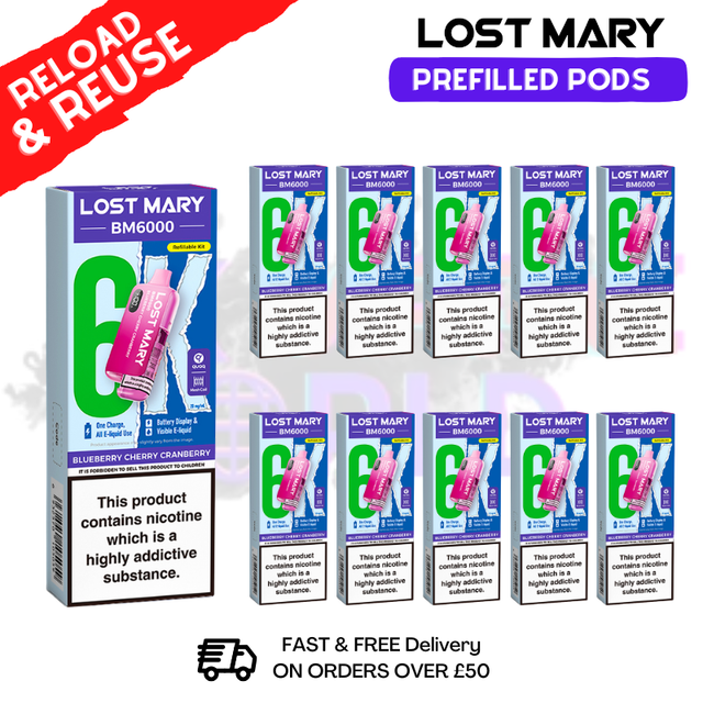 Blueberry Cherry Cranberry Lost Mary BM6000 Replacement Pods BOX OF 10