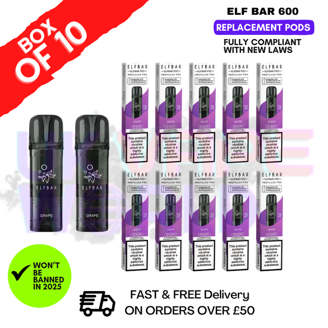 Shop Elf Bar 600 Puff Grape Replacement Pods Box of 10 - UK Vape World