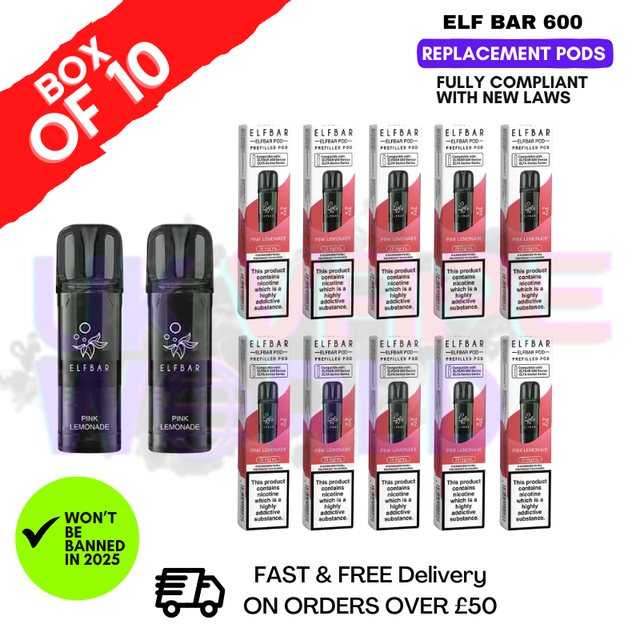 Shop Elf Bar 600 Puff Pink Lemonade Replacement Pods Box of 10 - UK Vape World
