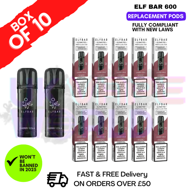 Shop Elf Bar 600 Puff Cherry Cola Replacement Pods Box of 10 - UK Vape World