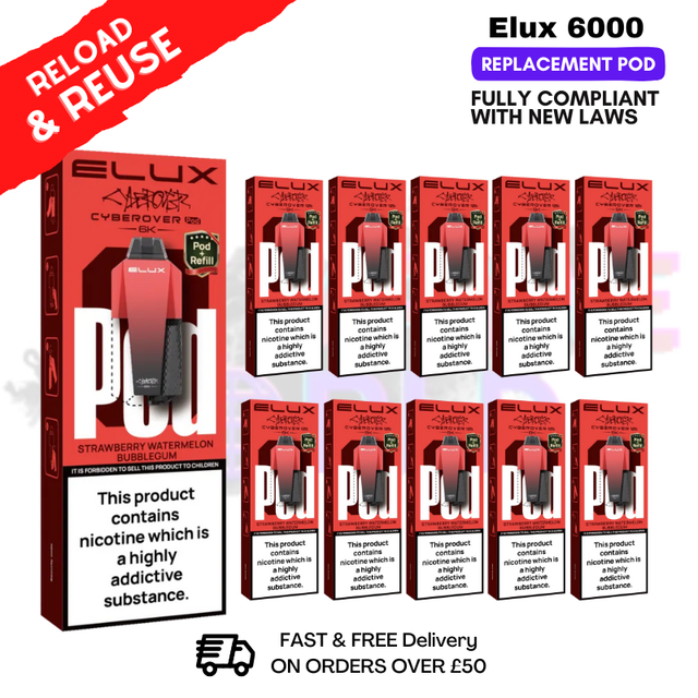 Strawberry Watermelon Bubblegum Elux 6K Replacement Pods Box Of 10