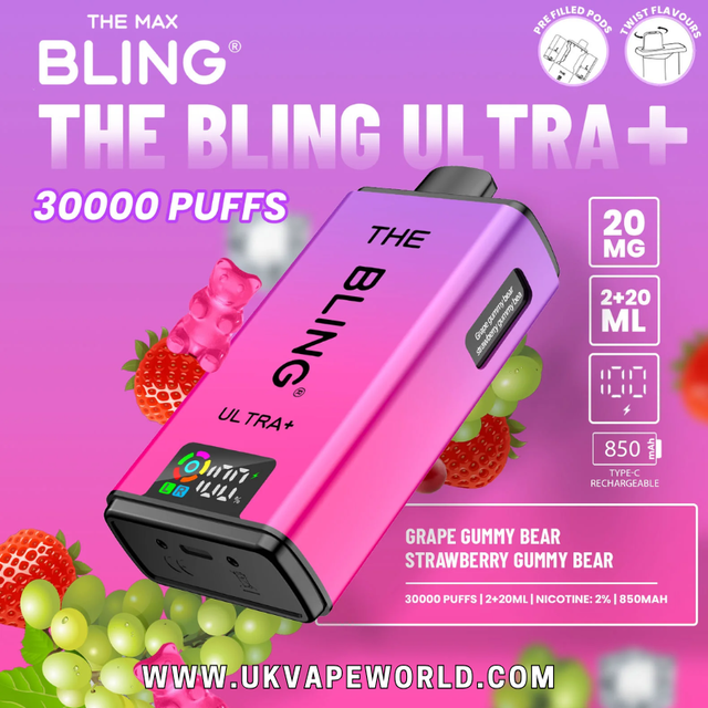 shop Grape Gummy Bear/Strawberry Gummy Bear Bling 30k Ultra Plus Prefilled Pod Kit - ukvapeworld