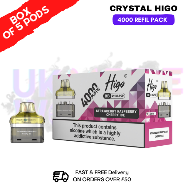 shop Strawberry Raspberry Cherry ICE Crystal Higo 4000 REFIL Pods BOX OF 5 - ukvapeworld