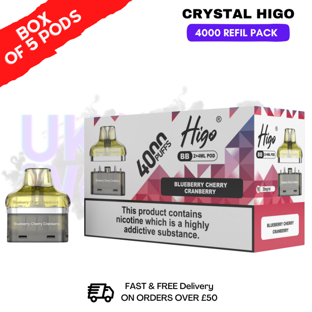 shop Blueberry Cherry Cranberry Crystal Higo 4000 REFIL Pods BOX OF 5 - ukvapeworld