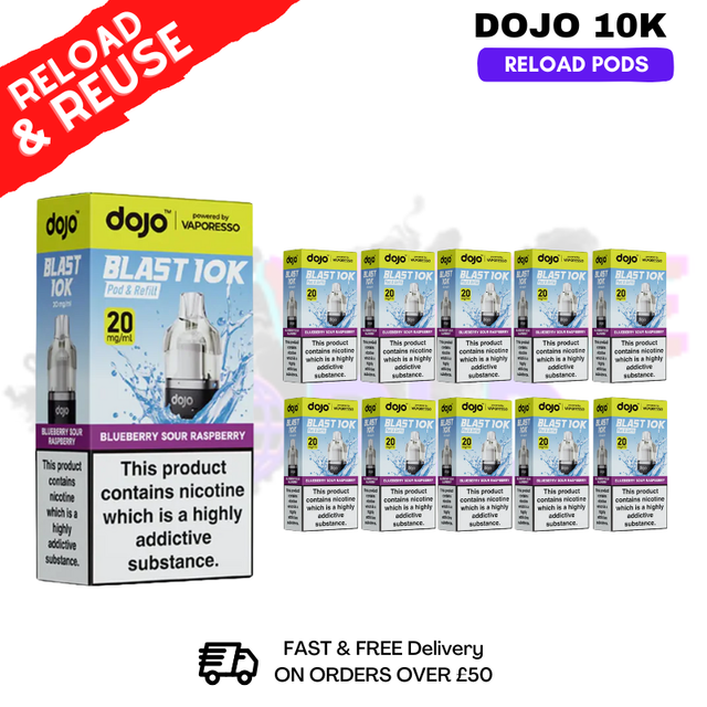 shop Blue Sour Raspberry Dojo Blast 10K Replacement Pods Box Of 10 - ukvapeworld