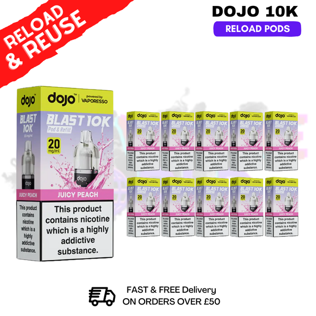 shop Juicy peach Dojo Blast 10K Replacement Pods Box Of 10 - ukvapeworld