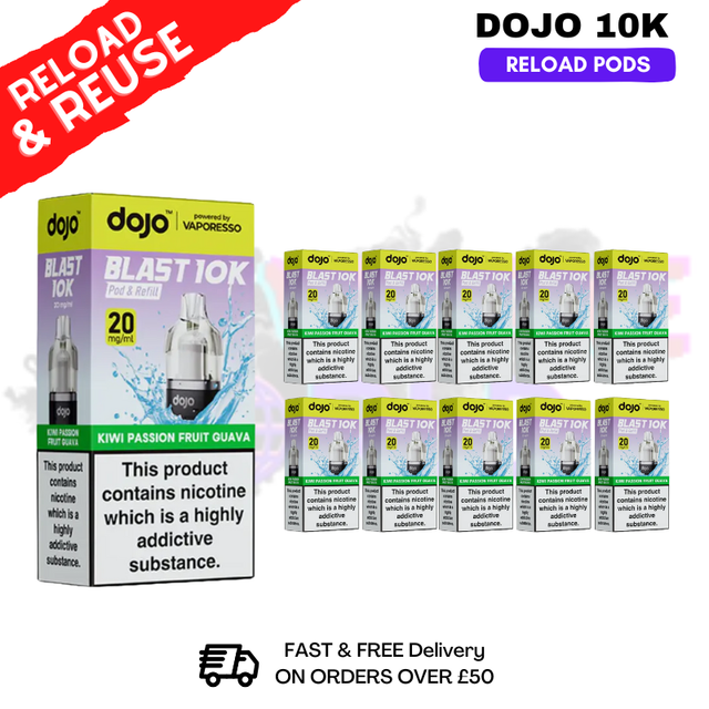 shop Kiwi Passionfruit Guavva Dojo Blast 10K Replacement Pods Box Of 10 - ukvapeworld