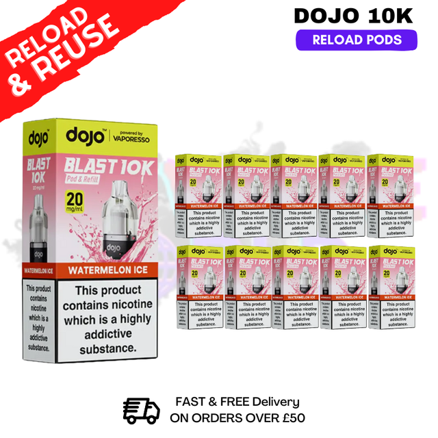 shop Watermelon ICE Dojo Blast 10K Replacement Pods Box Of 10 - ukvapeworld