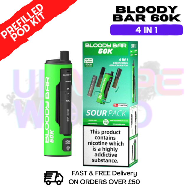 Sour Pack Bloody Bar 60k Prefilled 4 In 1 Pod Vape Kit - ukvapeworld