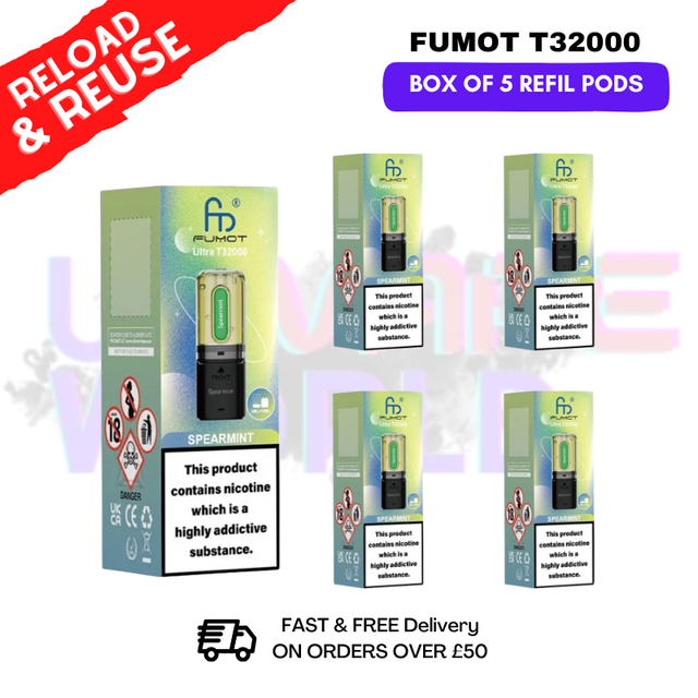 Spearmint Fumot T32000 REPLACEMENT PODS - BOX OF 5 - UKVAPEWORLD