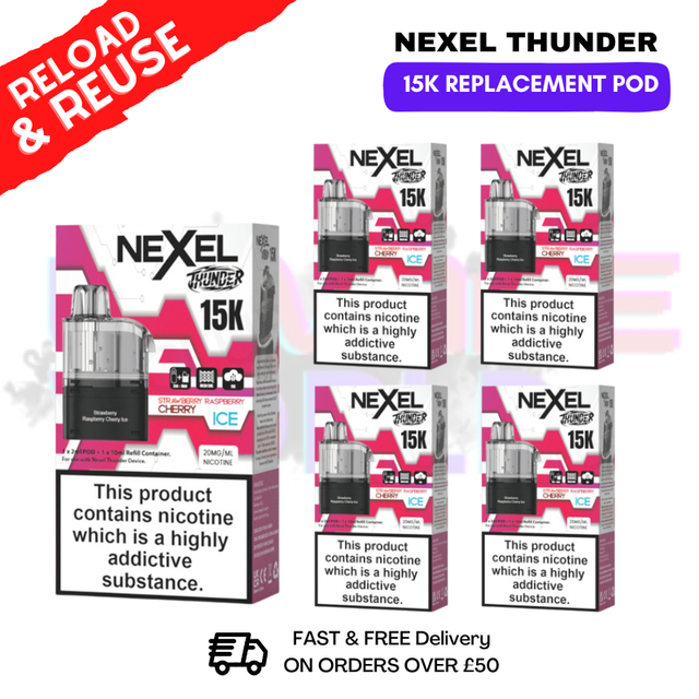 Straw Raspberry Cherry ICE Nexel 15K REPLACEMENT PODS BOX OF 5 - UKVAPEWORLD