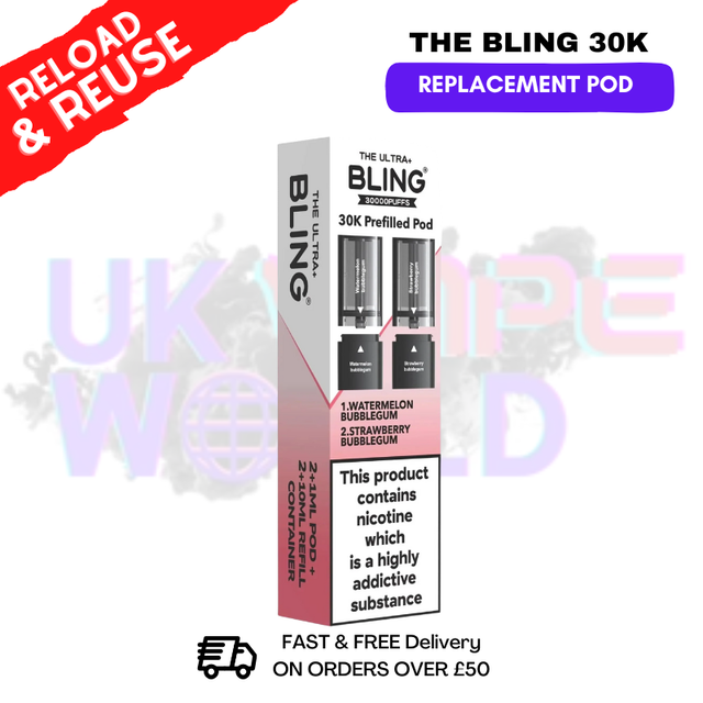 Watermelon Bubblegum Bling 30k REFIL PACK Ultra Plus Pods  - £6.99 - ukvapeworld