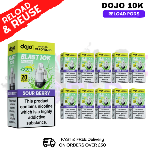 Sour Berry Dojo Blast 10K Replacement Pods Box Of 10 - ukvapeworld