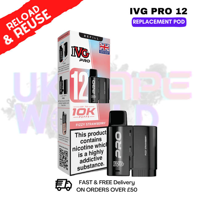 Fizzy Strawberry IVG Pro 12 REFIL Pod Pack - ukvapeworld