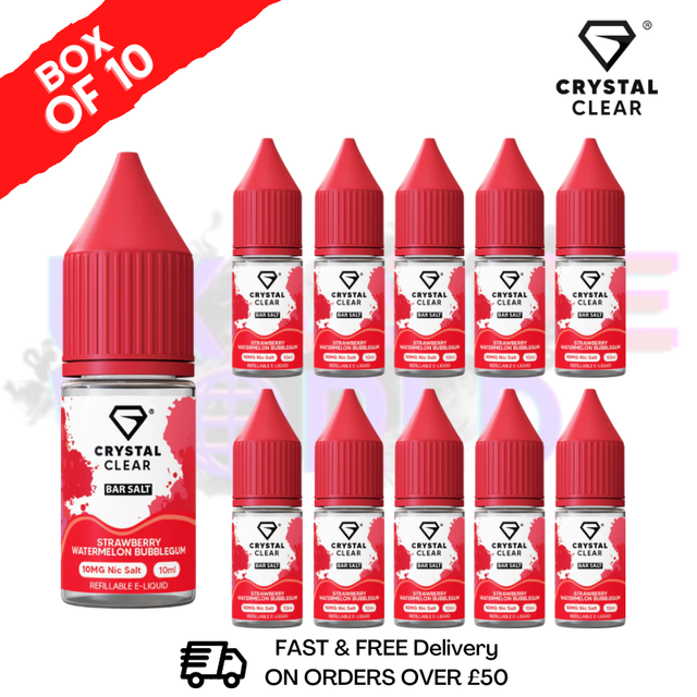Strawberry Watermelon Bubblegum Crystal Clear Nic Salt Box Of 10 - Only £17.99 - ukvapeworld