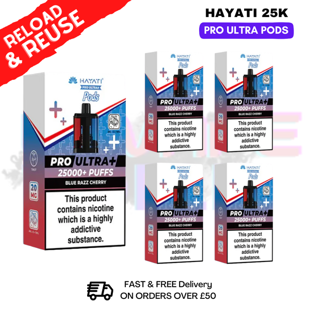 Hayati 25K Blue Razz Cherry Replacement Pods Box Of 5 - ukvapeworld