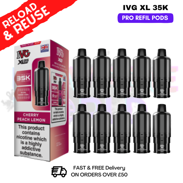 Cherry Peach Lemon IVG XL 35K Replacement Pods Box Of 10 - ukvapeworld