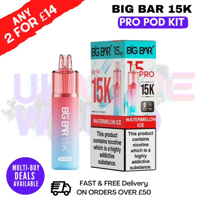 Watermelon Ice Big Bar 15K Prefilled Pod Kit - £7.89 - ukvapeworld