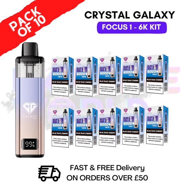 Blue Razz Cherry Crystal Galaxy Focus 6K Kits Box Of 10 - ukvapeworld