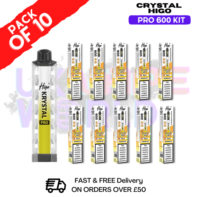 Banana ICE HIGO Crystal Pro 600 Puff Kits Box Of 10 - ukvapeworld