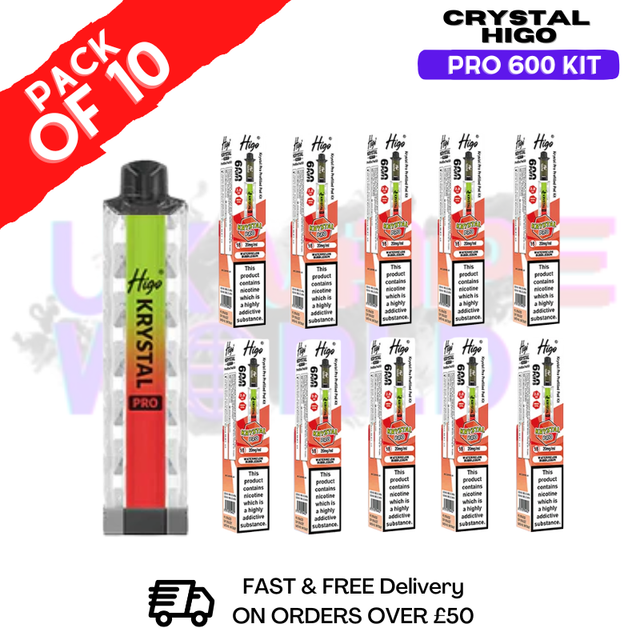 Watermelon Bubblegum HIGO Crystal Pro 600 Puff Kits Box Of 10