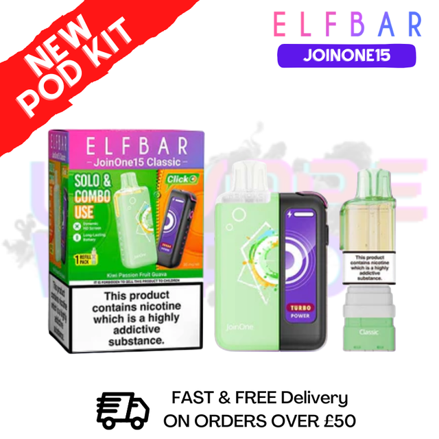 Buy Kiwi Passionfruit Guava ELFBAR 15K JoinOne15 Pod Kit  - UK Vape World