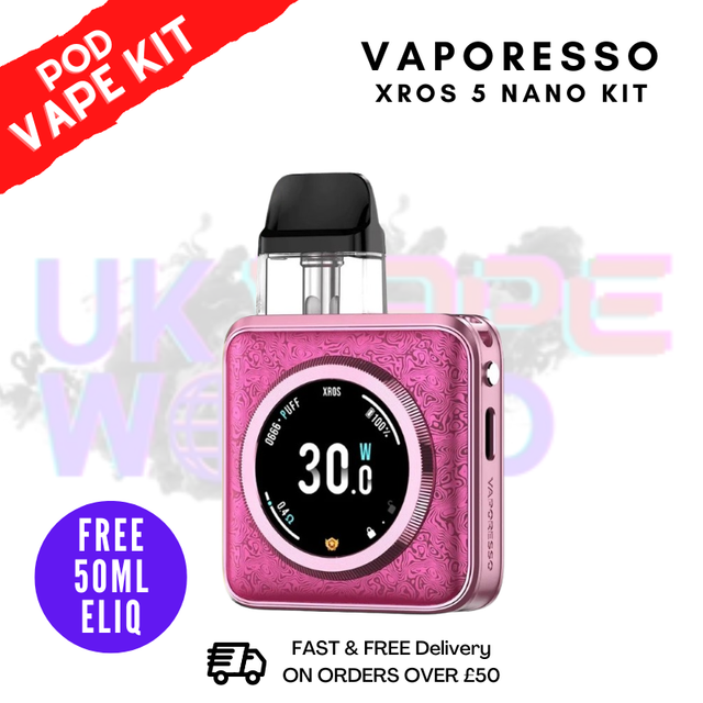 Damascus Pink Vaporesso Xros 5 NANO Pod Kit + 50mL Eliquid - ukvapeworld