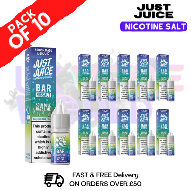 Sour Blue Razz Lime Just Juice Nic Salt Box Of 10 - ONLY £17.99
