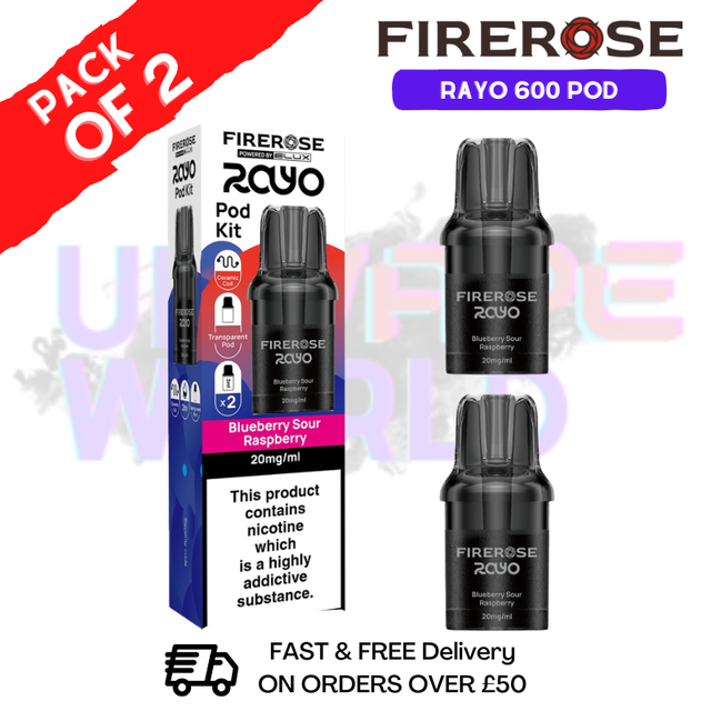 Blueberry Sour Raspberry Firerose Rayo 600 Replacement Pods Pack Of 2 - UKVAPEWORLD