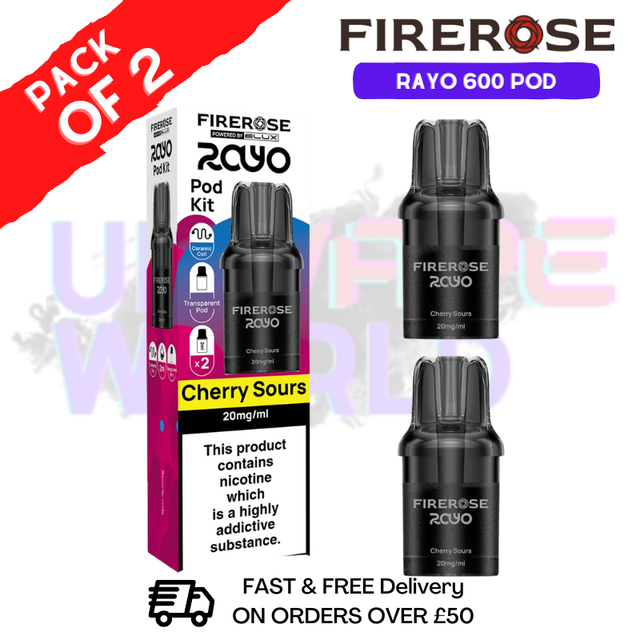 Cherry Sours Firerose Rayo 600 Replacement Pods Pack Of 2 - UKVAPEWORLD