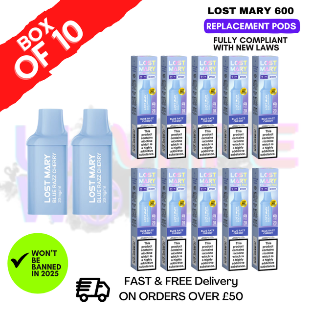 Blue Razz Cherry Lost Mary 600 Puff Replacement Pods Box Of 10 - ukvapeworld