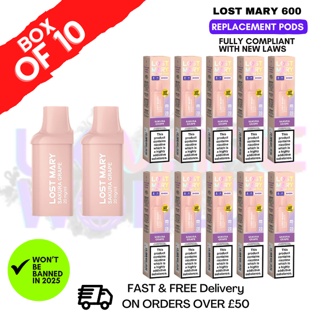 Sakura Grape Lost Mary 600 Puff Replacement Pods Box Of 10 - ukvapeworld