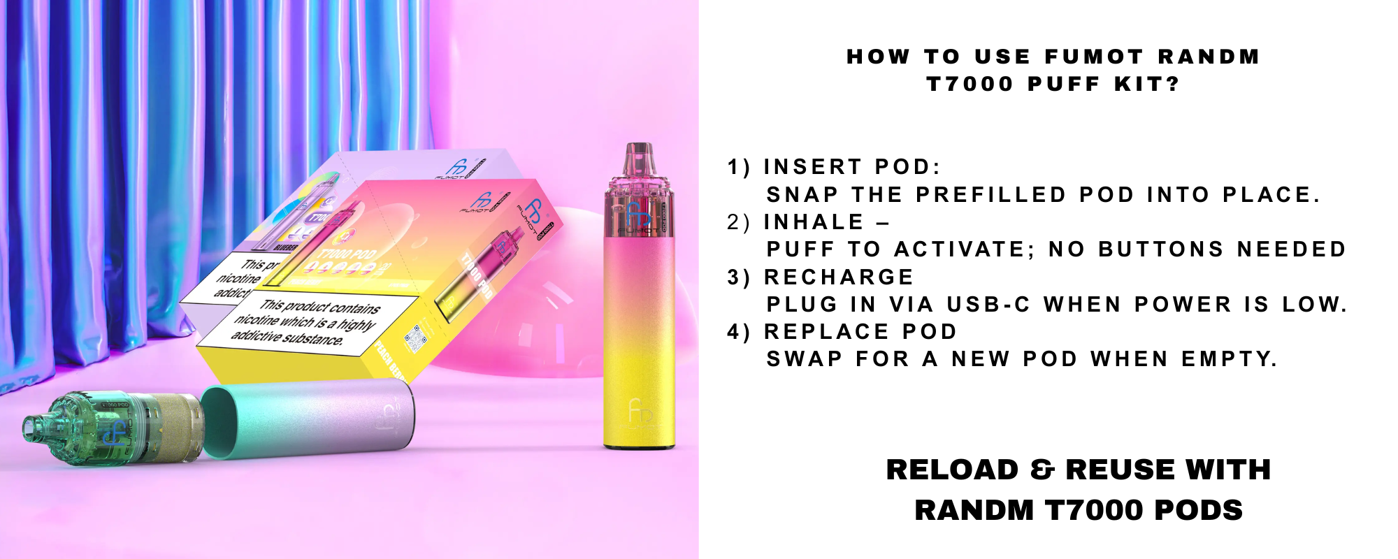 How to Use RandM T7000 7K Tornado Prefilled Pod Kit - UK Vape World