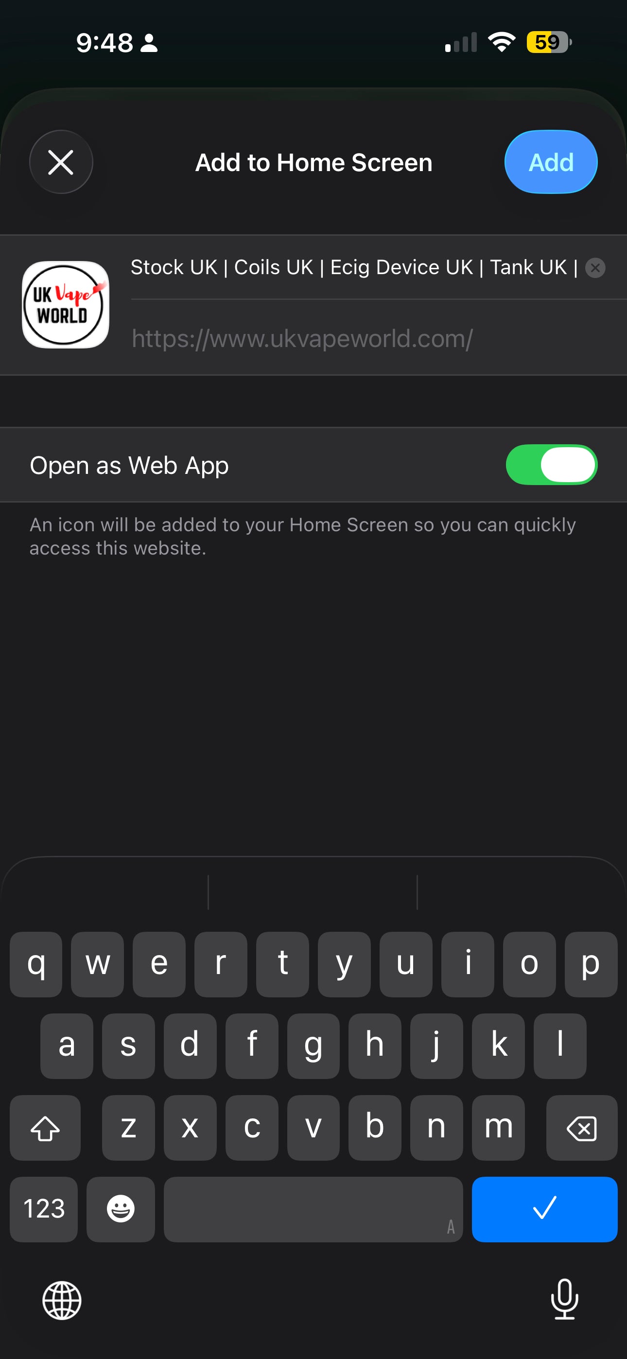 Select Add to Home Screen in Safari share sheet