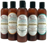 Beard Wash Group. Bay Rum, Plain Jane (Fragrance Free), Rugged, Tobacco Bay Leaf Vanilla Sandalwood.