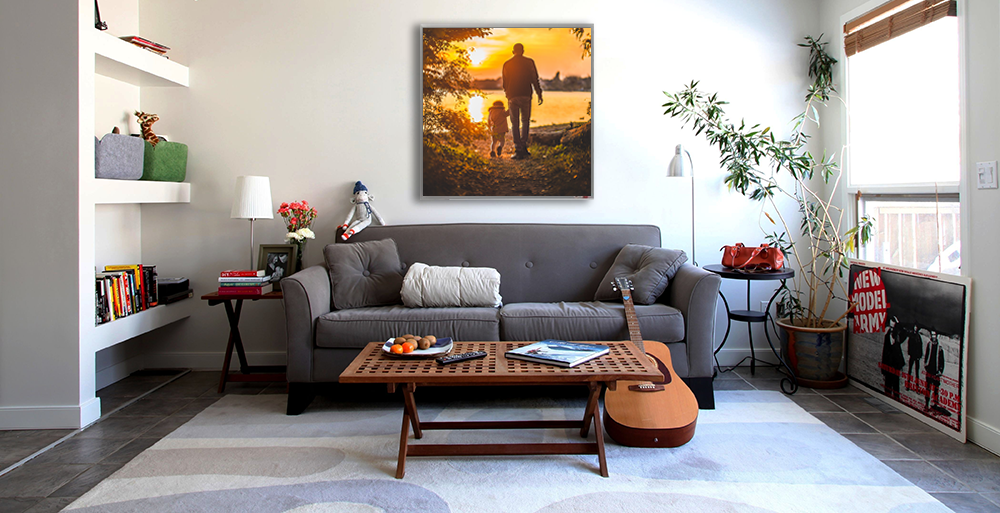 Living Room With A Wall Portrait Printed IR Heating Panel