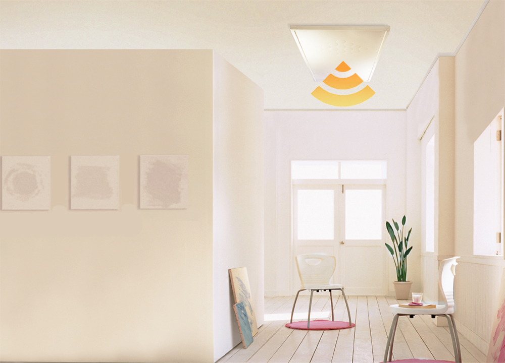 Living Room With A Ceiling White IR Panel Heater