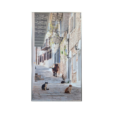 GRADE A - 700W Keepers of the Cobblestone Nexus  Infrared Heating Panel White Frame 595 x 1195 - Electric Panel Heater