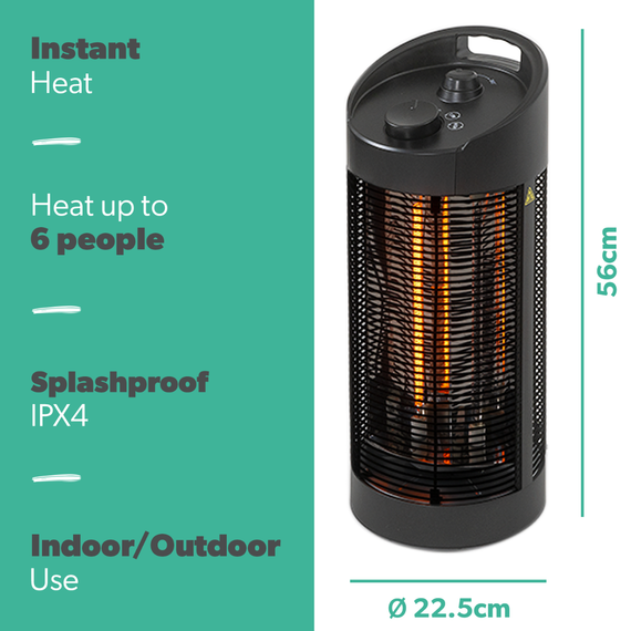1.2kW EQ Heat Electric Table Top Patio Heater Black