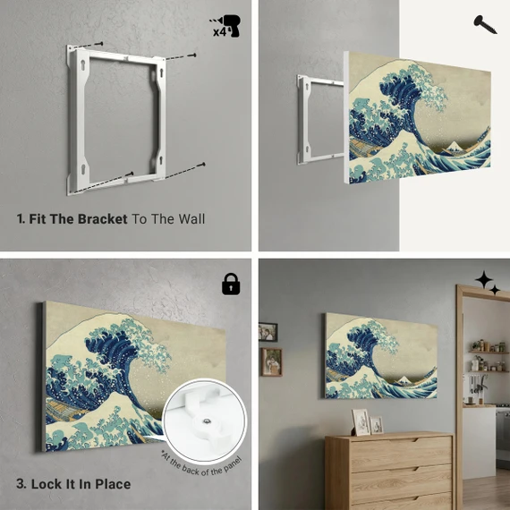 300W Great Wave off Kanagawa Picture Prime Infrared Heating Panel 600 x 400 - Electric Wall Panel Heater