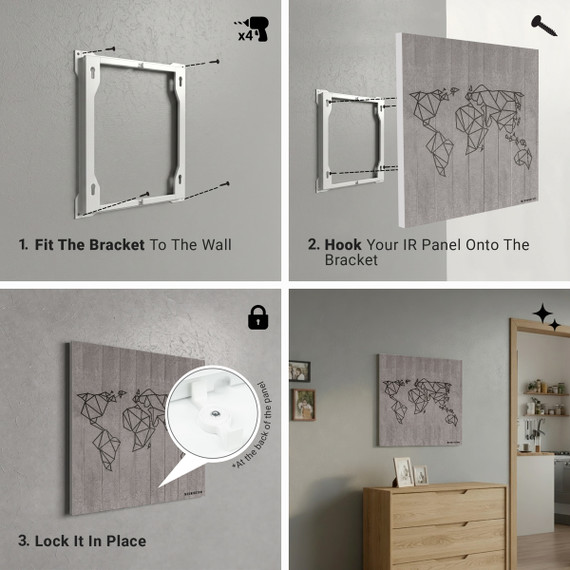 300W World Map Picture Prime Infrared Heating Panel 600 x 400 - Electric Wall Panel Heater