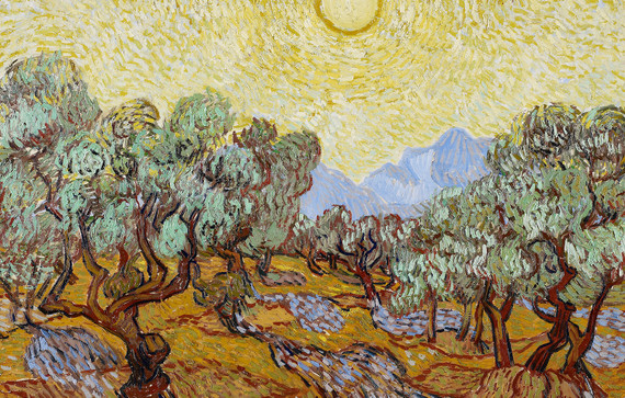 1100W Olive Trees with Yellow Sky and Sun Picture Prime Infrared Heating Panel 1100 x 700 - Electric Wall Panel Heater