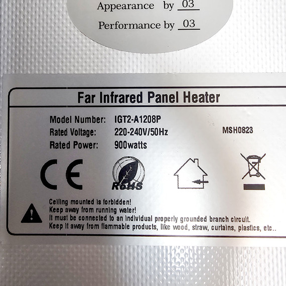 GRADE A - 900W Classic Infrared Heating Panel - Electric Panel Heater