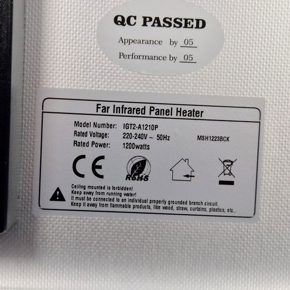 GRADE A - 1200W Axbridge Image Nexus Infrared Heating Panel - Electric Panel Heater