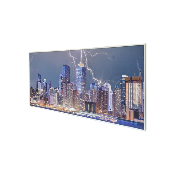 GRADE A - 700W Thunderstorm Picture Nexus Infrared Heating Panel White Frame 595 x 1195 - Electric Panel Heater
