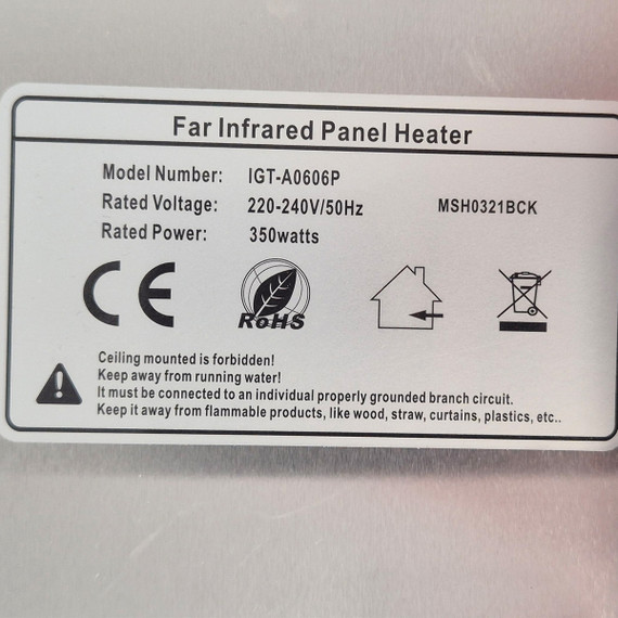GRADE B - 350W Stadium At Night NXT Gen Infrared Heating Panel - Electric Panel Heater Black Frame