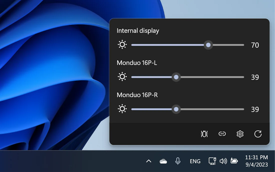 Monduo app settings for display optimization.