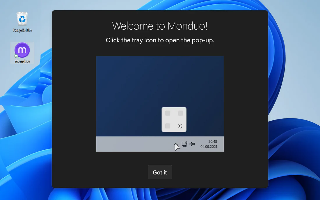 The Monduo for Windows app welcome screen.
