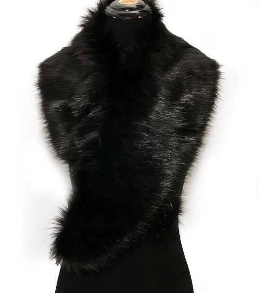 FAUX FUR COLLAR SHAWL BLK